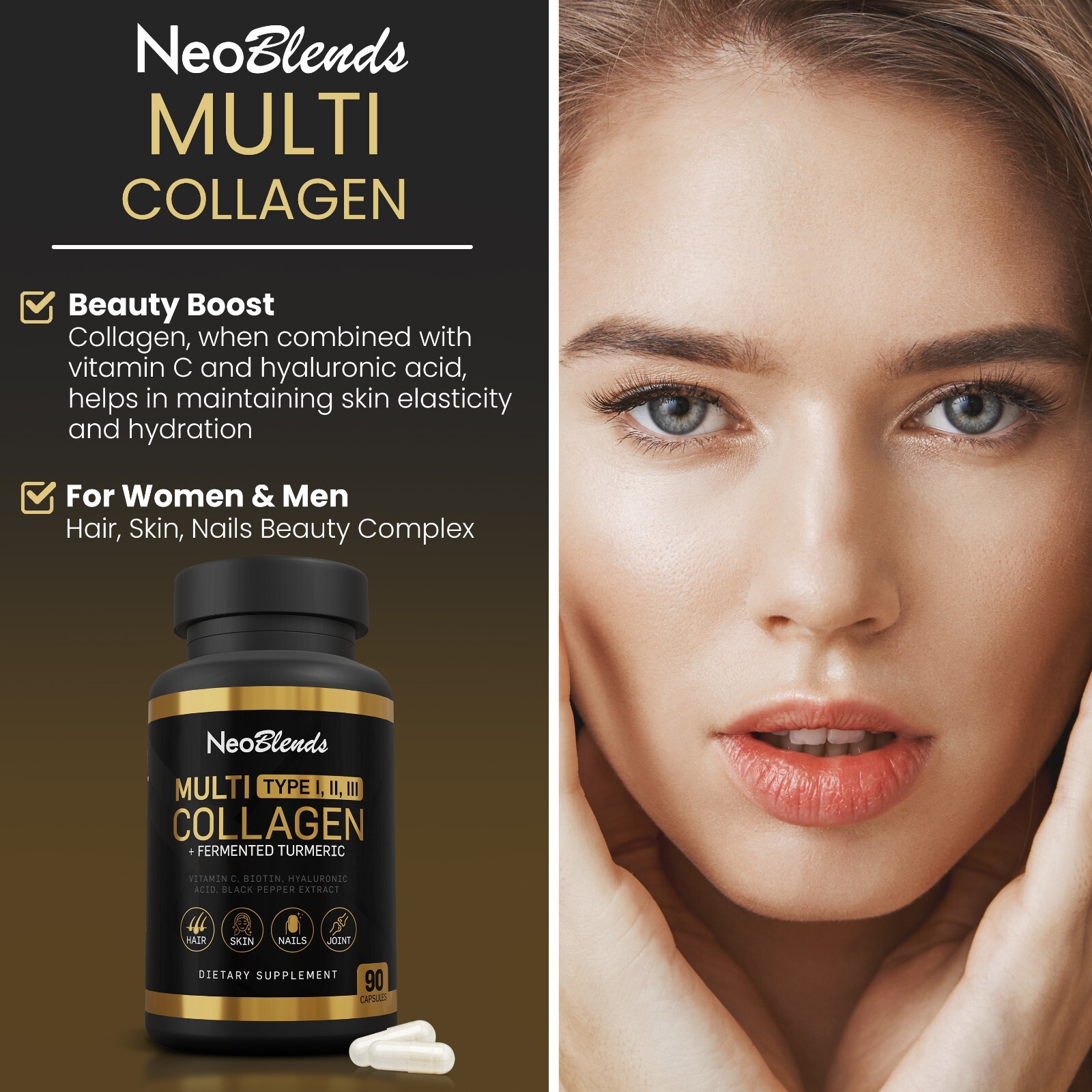 Multi Collagen 2,022mg + Fermented Turmeric, Vit C, Biotin & Hyaluronic Acid