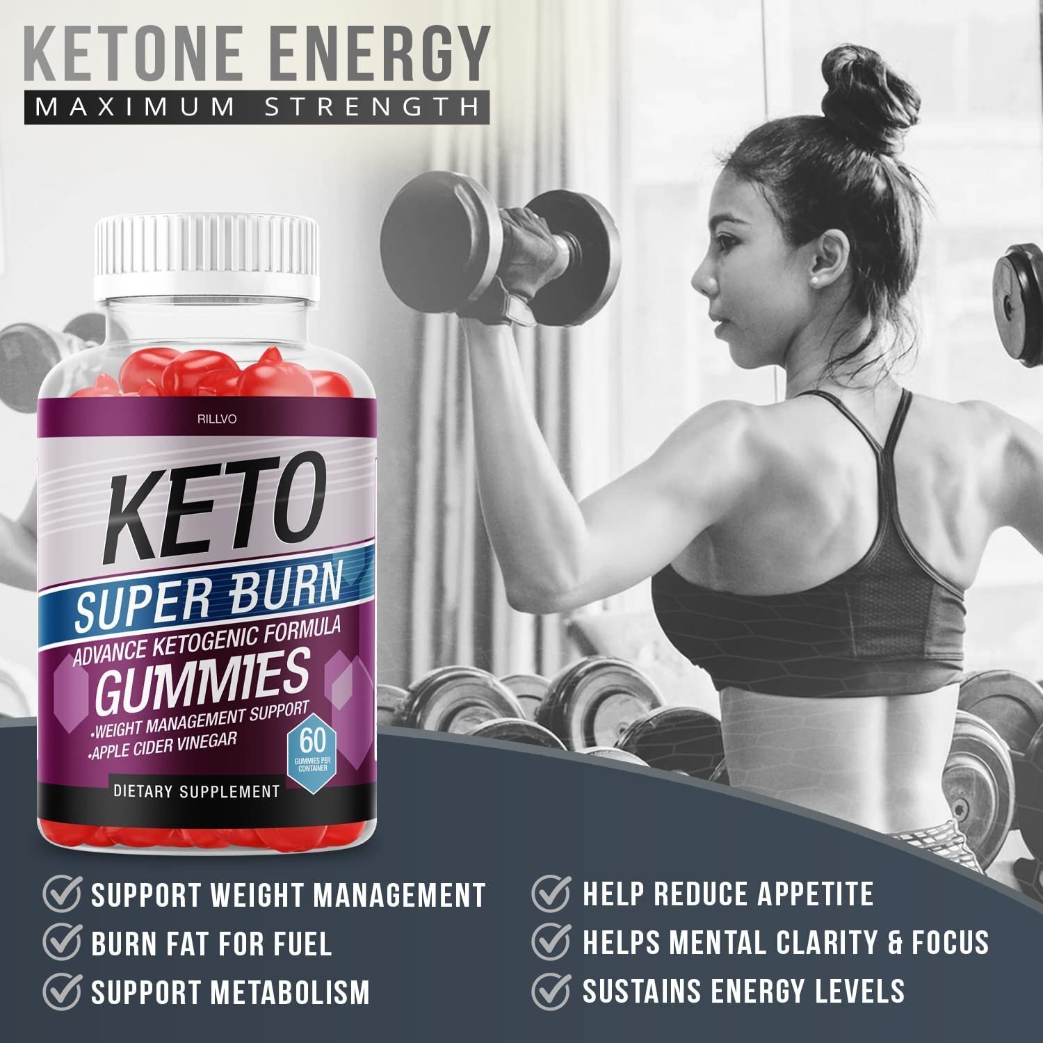 Rillvo (2 Pack) Keto SuperBurn Gummies ACV Gummies with Apple Cider Vinegar…