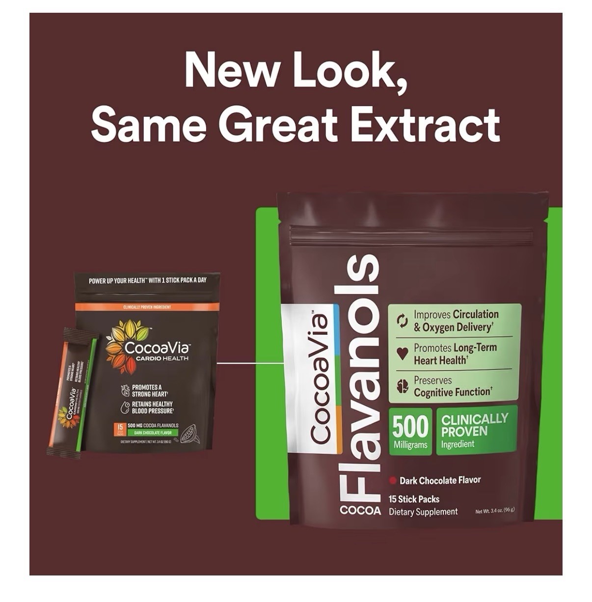 CocoaVia Cocoa Flavanols Powder Heart Circulation Cognitive Health 30 Sticks