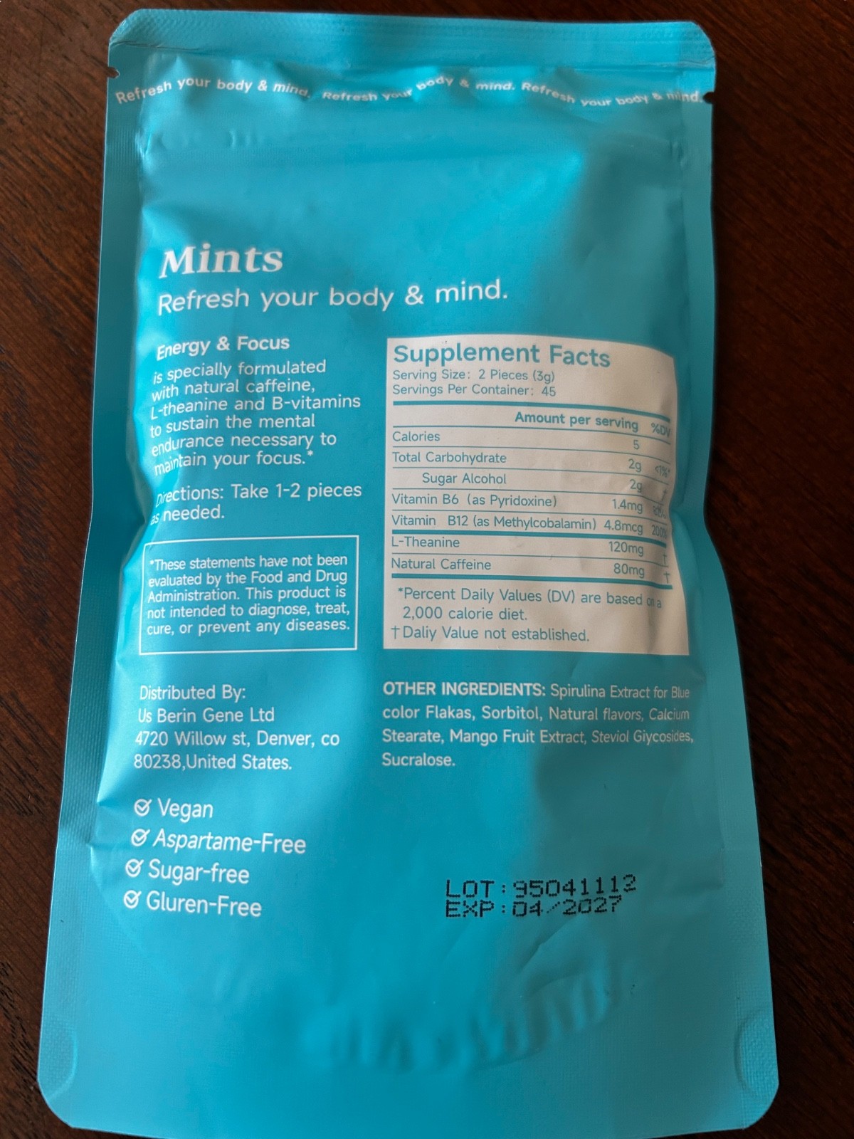 2X-Energy & Focus Caffeine Mints 180ctExp 04/27- NEW SEALED