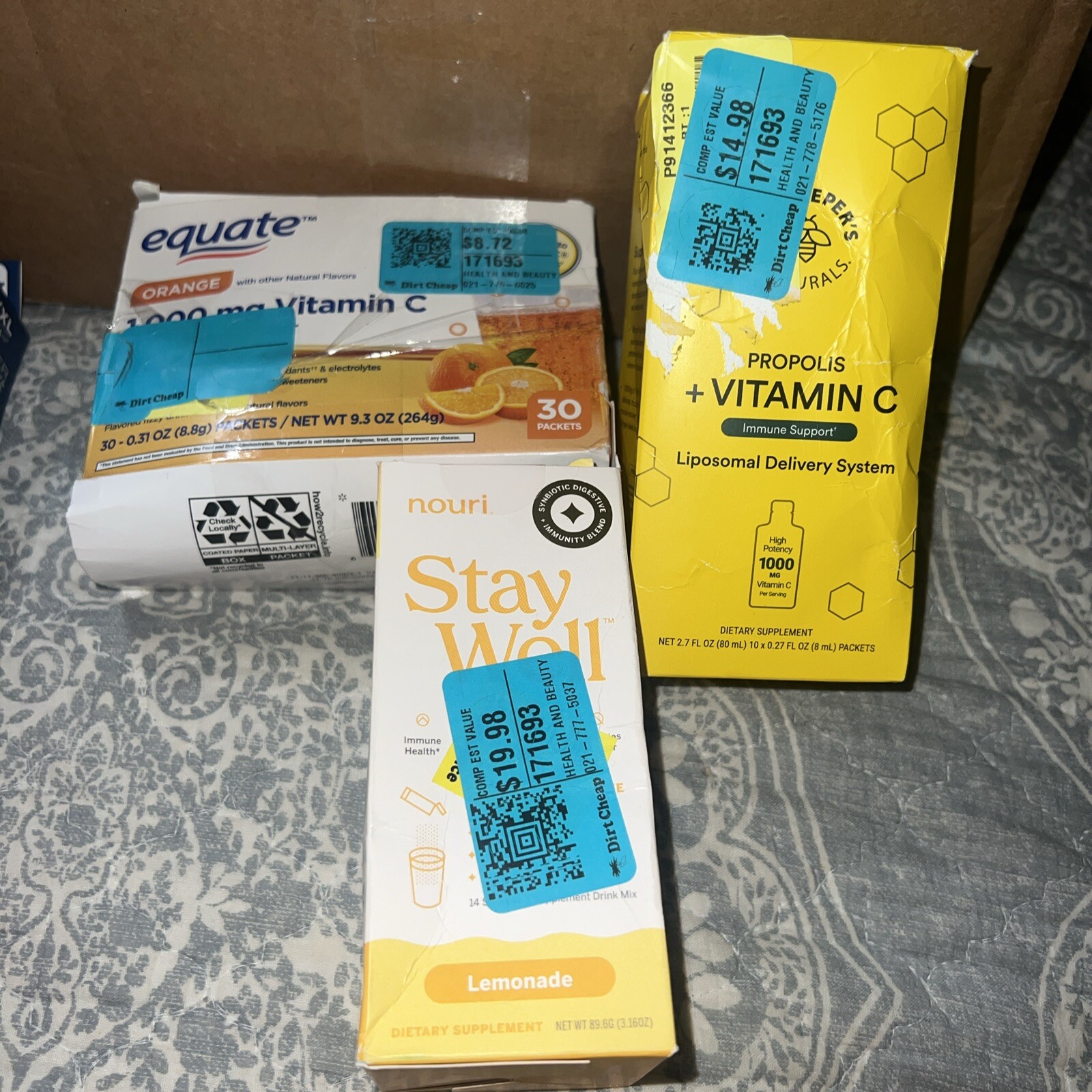 Equate 1,000 mg Vitamin C Beekeepers Propolis &C Nouri Stay Well Immune Packs