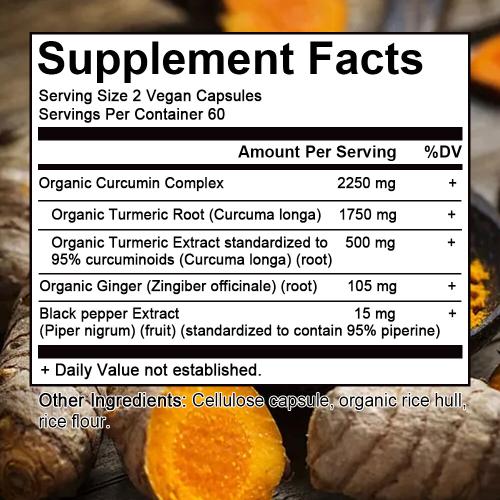 Turmeric Curcumin 2250mg Herbal Extract 95% Curcuminoids with Black Pepper