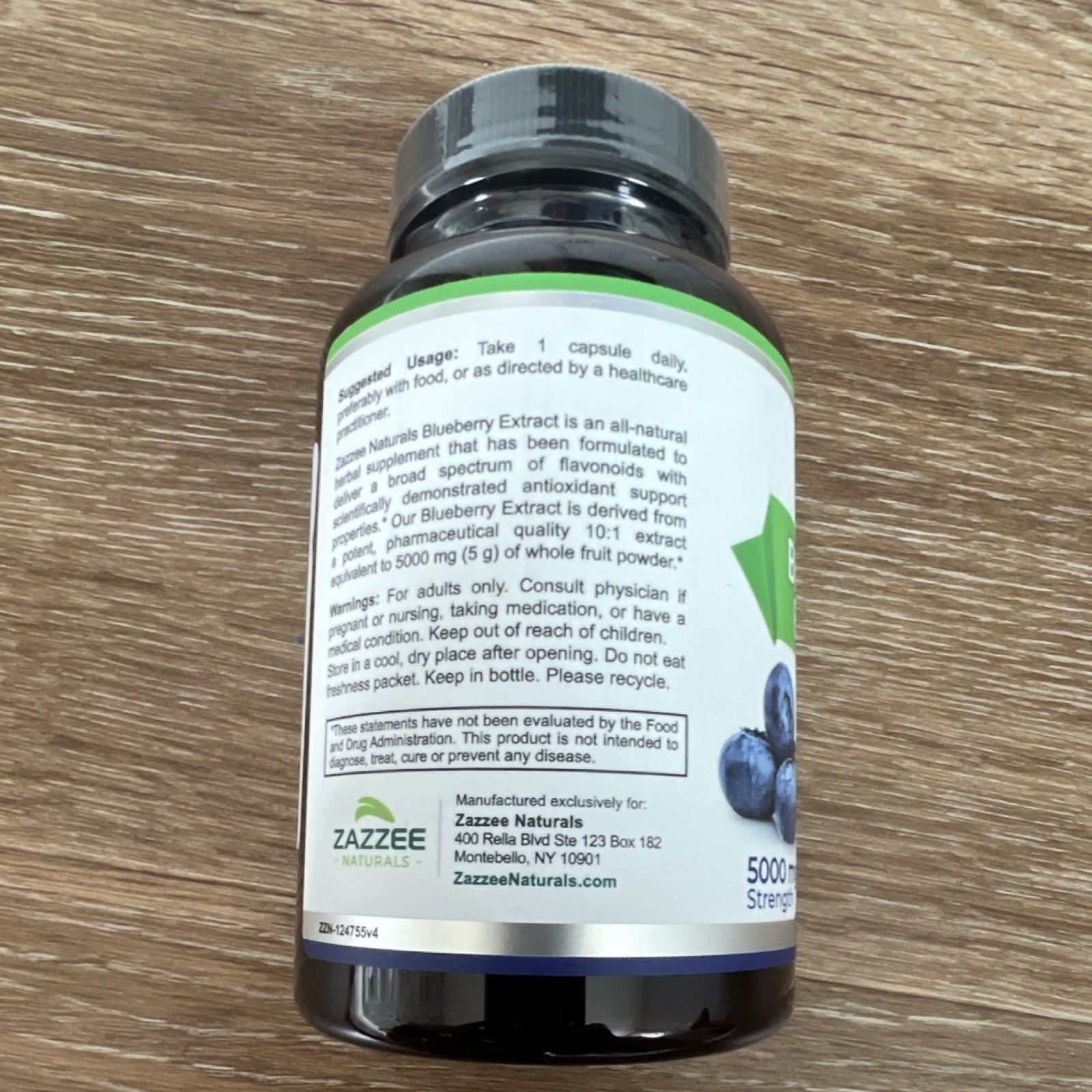 Zazzee Naturals Blueberry Extract 5000mg 120 Vegan Non-GMO Capsules Antioxidant