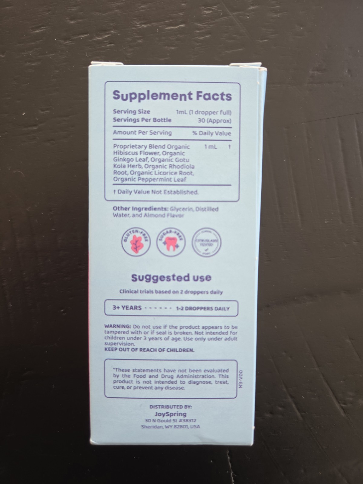 JoySpring Genius Drops Liquid Gotu Kola Ginkgo Brain Health Supplement 30mL