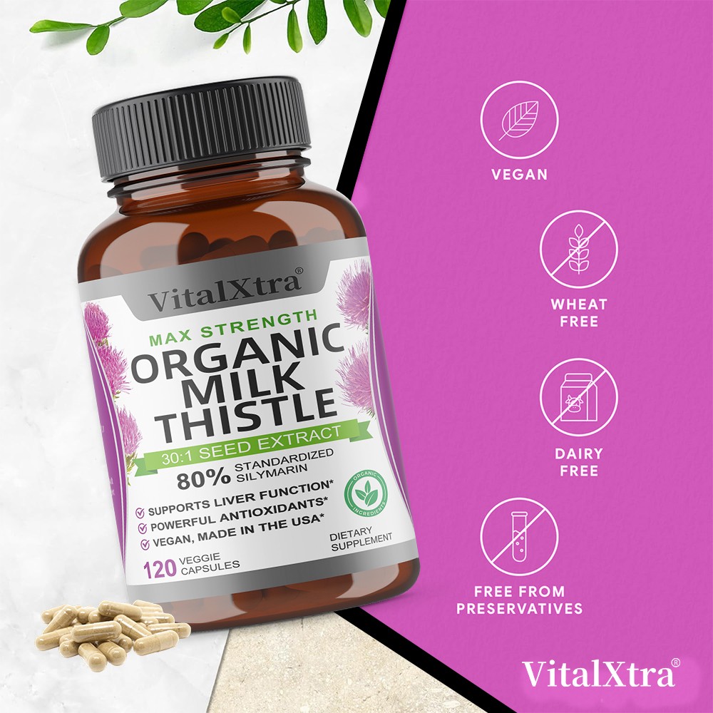 Organic Milk Thistl Extract 30/60/120Caps for Liver Detox, Digestive Support