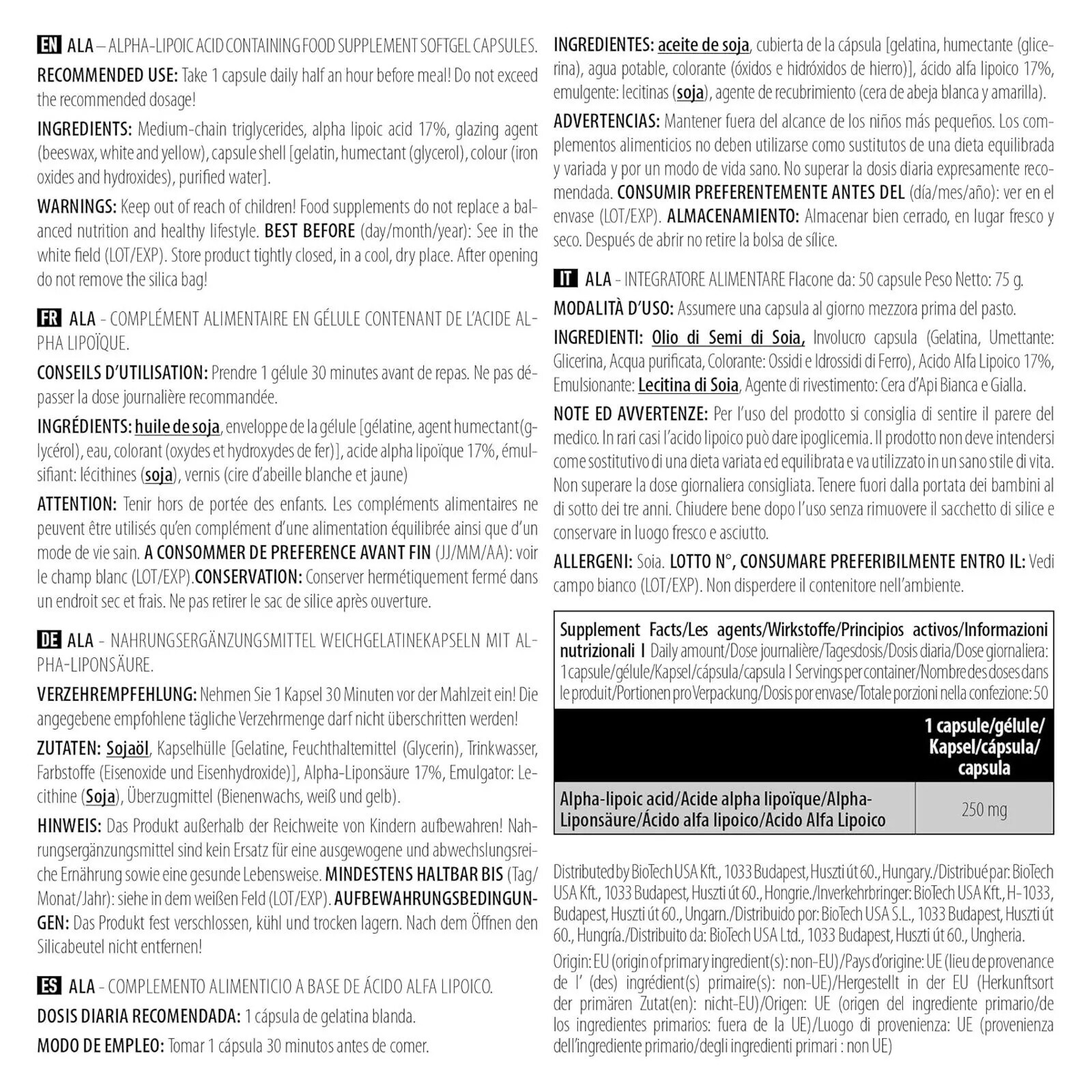 ALA – BIOTECH – Antioxidant support for energy, metabolism and heart health