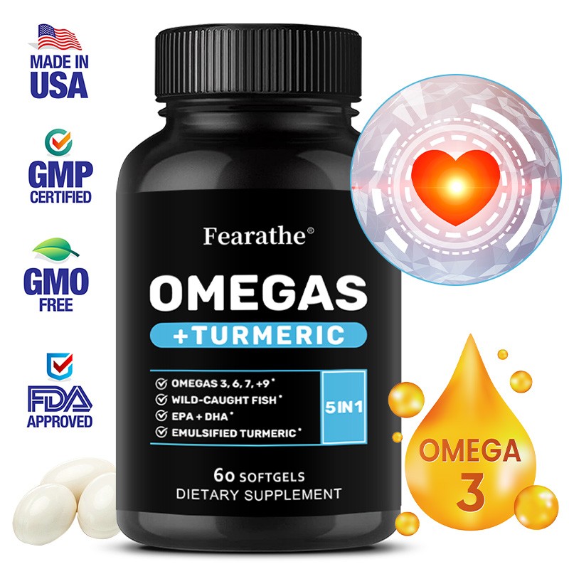 Daily Omega 3 6 9 + Turmeric EPA & DHA Heart Joint Support 60 Capsules