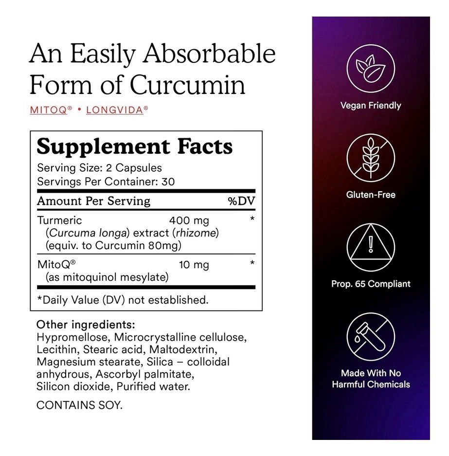 3 Pack MitoQ For Cell Vitality Curcumin Cellular Dietary Supplement