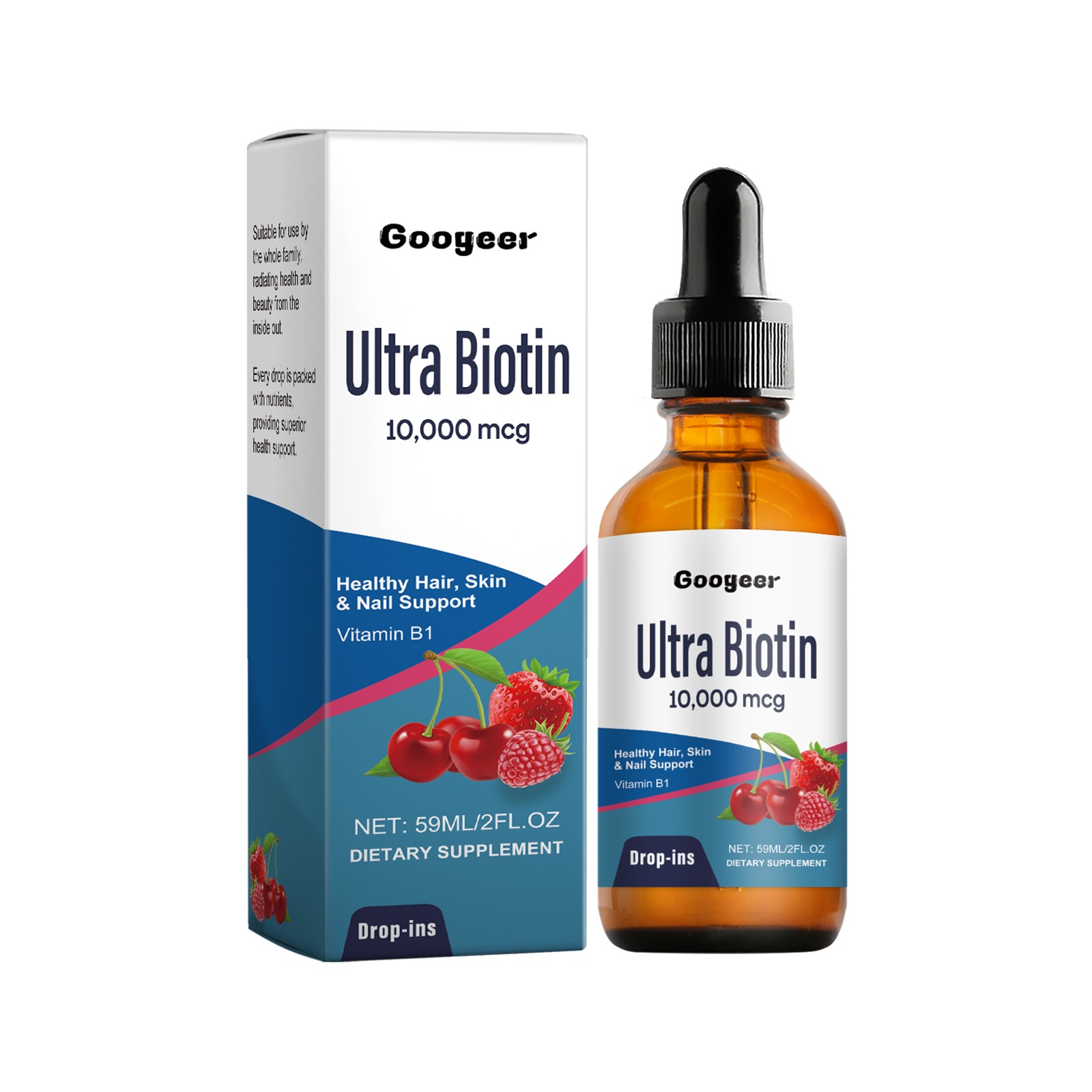 Ultra Biotin 10,000 mcg Liquid Supplement 59ml Hair Skin Nails Vitamin B1 Drops