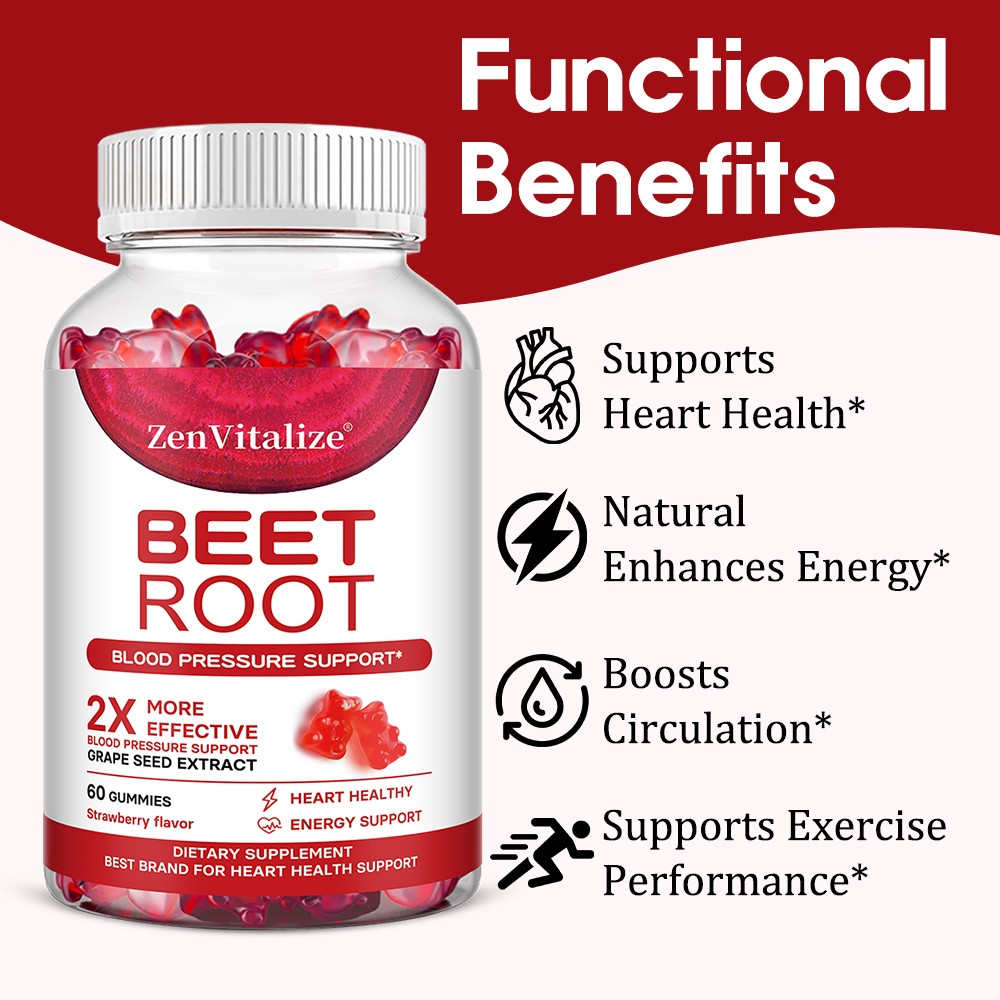 Beet Root Gummy 60 Pills Heart Health Boosts Circulation,Blood Pressure Support