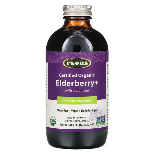 Flora Certified Organic Elderberry Plus with Echinacea Immune Support 8.5 Fl Oz