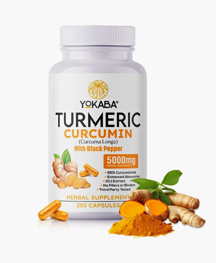 YOKABA Turmeric Curcumin 5000mg w/ Black Pepper 250 Capsules Gluten-Free