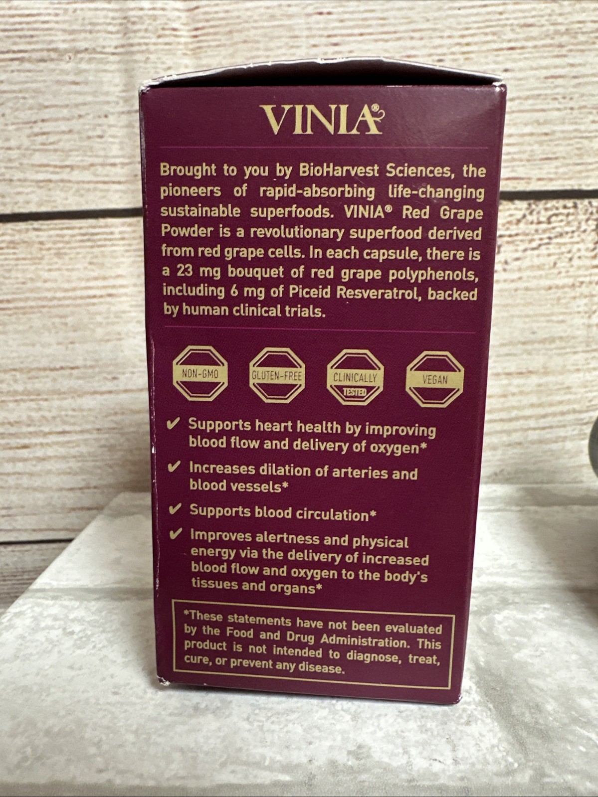 VINIA Blood Flow Capsules Red Grape Powder Nitric Oxide Supplement 60 Caps 3/28
