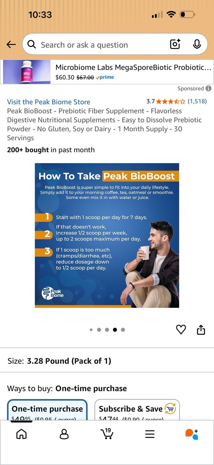 Peak BioBoost Prebiotic-Fiber-Supplement 8.75oz 30 Servings Exp 07/2027