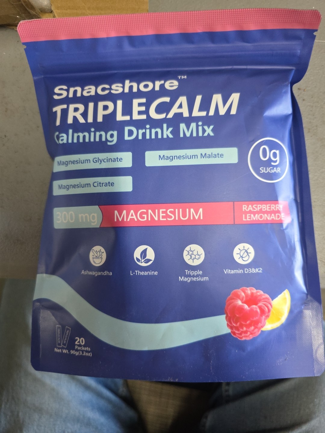 Snacshore TripleCalm Magnesium Drink Mix 20 Packets Raspberry Lemonade New