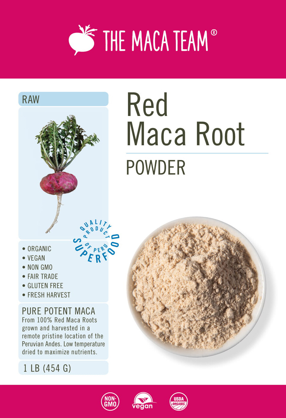 Raw Organic Red Maca Powder – Fresh Harvest From Peru – 1 lb 50 servings