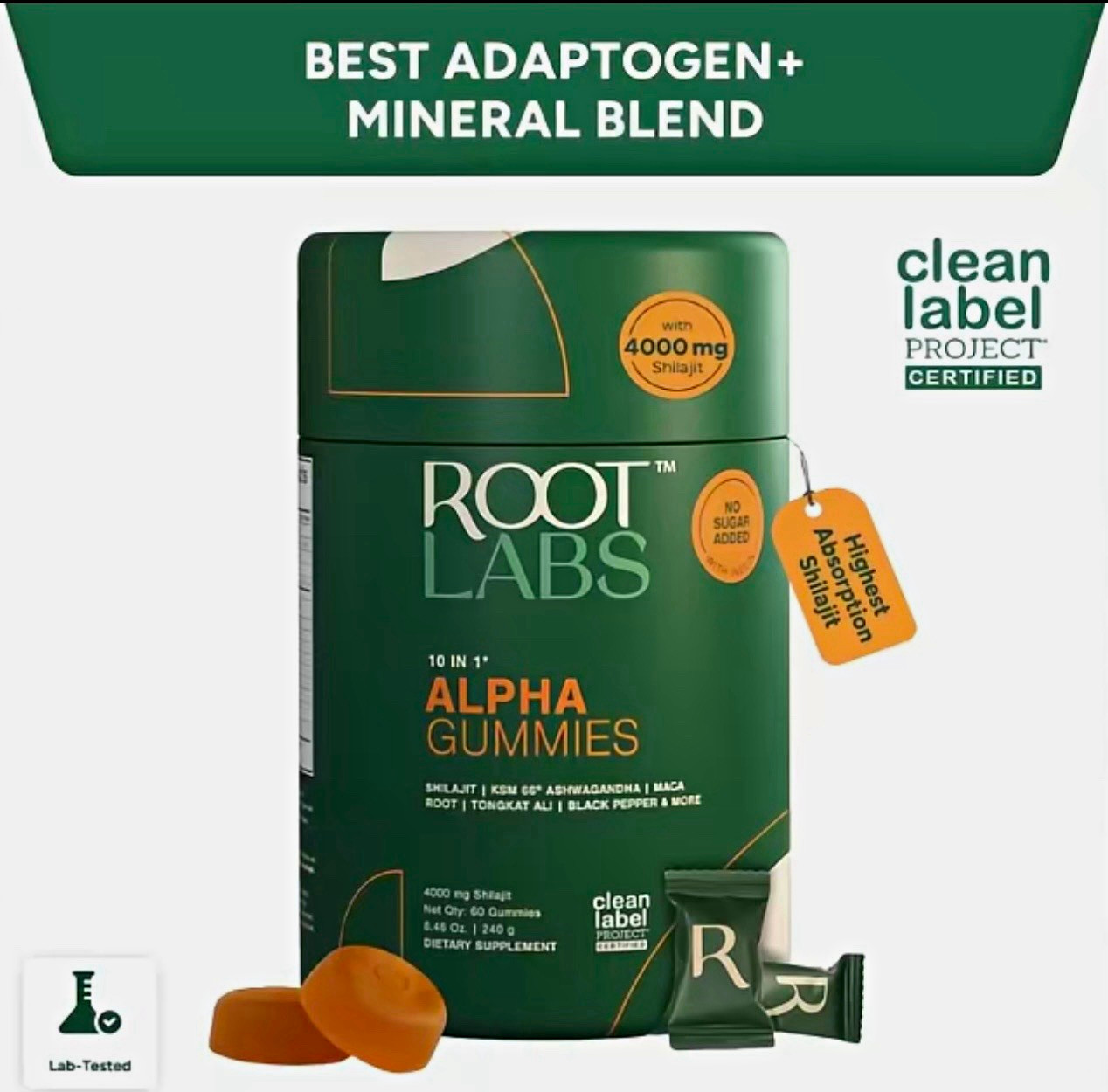 Root Labs 10-in-1 Shilajit Alpha Gummies 4000 mg 60 ct Clean Label Certified