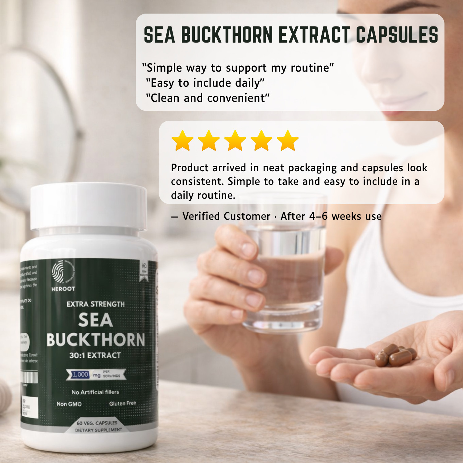 Heroot Sea Buckthorn Capsules 500mg | Hippophae rhamnoides Berry Extract