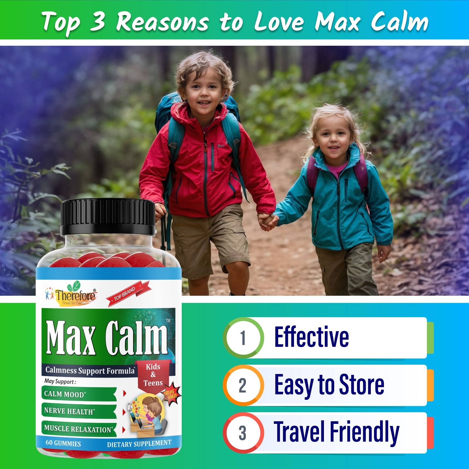 Max Calm Kids Magnesium Citrate Gummies Support Calm Mood, Relaxed Muscle 60ct