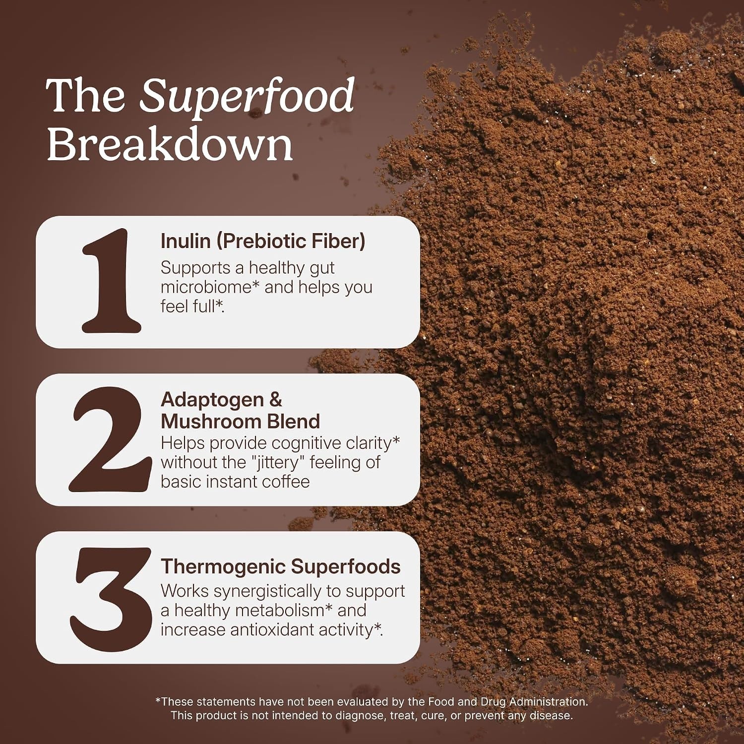 Super Café, Coffee Powder with Prebiotic Fiber & Mushrooms, Dark Roast, 100 m…