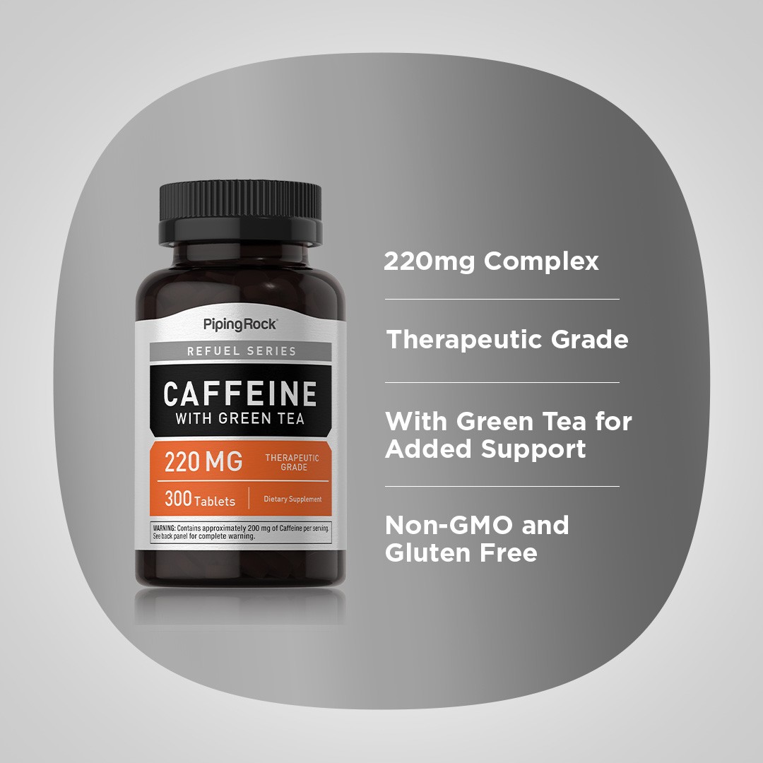 Caffeine Plus Green Tea | 220mg | 300 Tablets | Non-GMO | By Piping Rock
