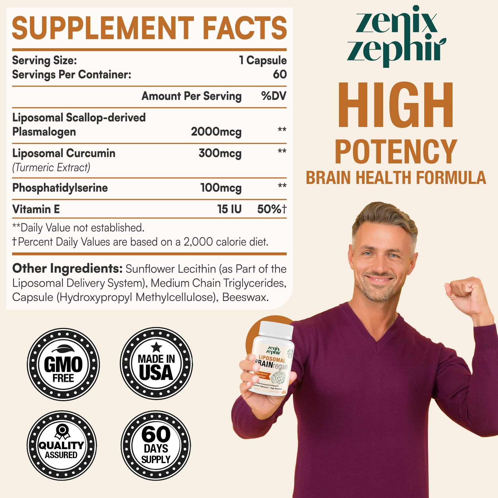 Liposomal Brain Supplements for Memory and Focus – 60 Count (Pack of 1)