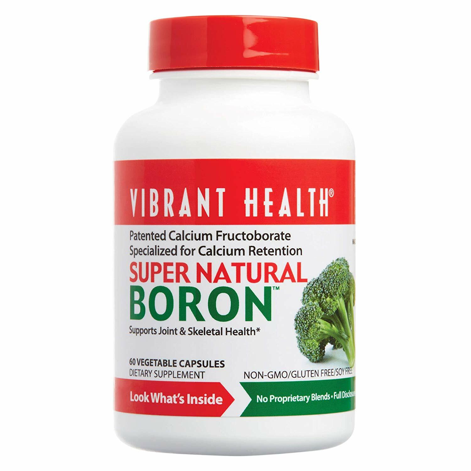 Vibrant Health Super Natural Boron, Patented Calcium Fructoborate, 60 count