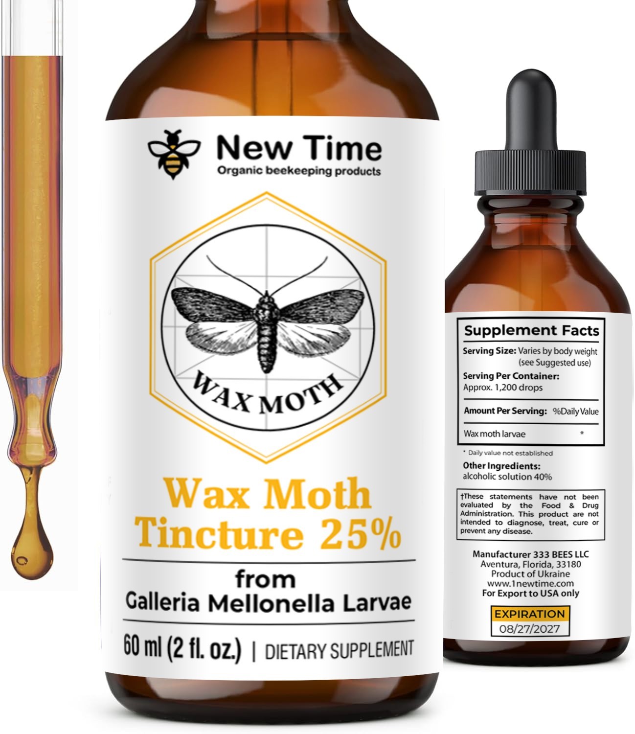 3-Pack Wax Moth Tincture 3 x 60 ml Galleria Mellonella Extract – Liquid Drops