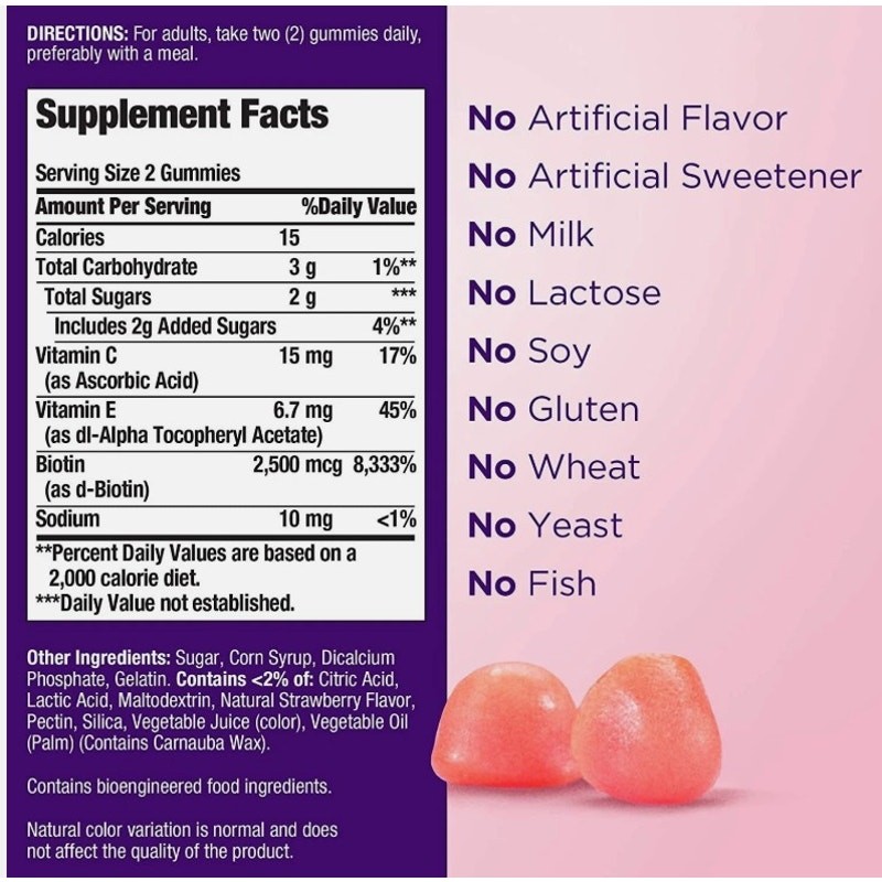 Nature’s Bounty Optimal Solutions Hair Skin & Nails Gummies 2500 mcg Biotin