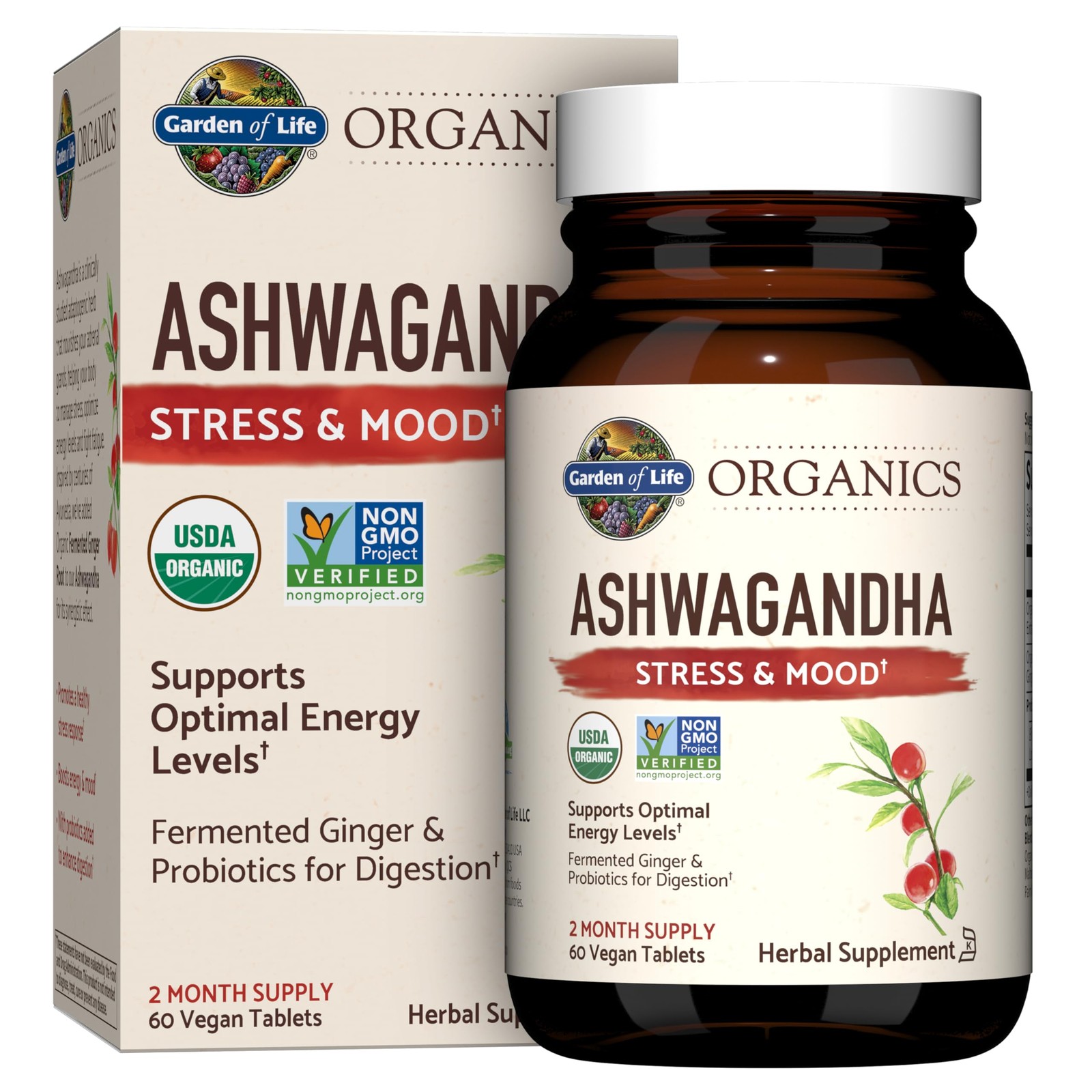 Garden of Life Organic Ashwagandha Supplement 60 Count (Pack 1), No Color