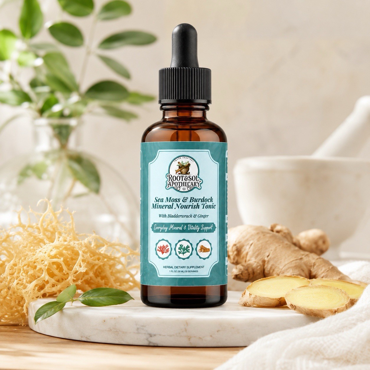 Root&Sol Apothecary Sea Moss Burdock Bladderwrack Ginger Tonic 1 fl oz