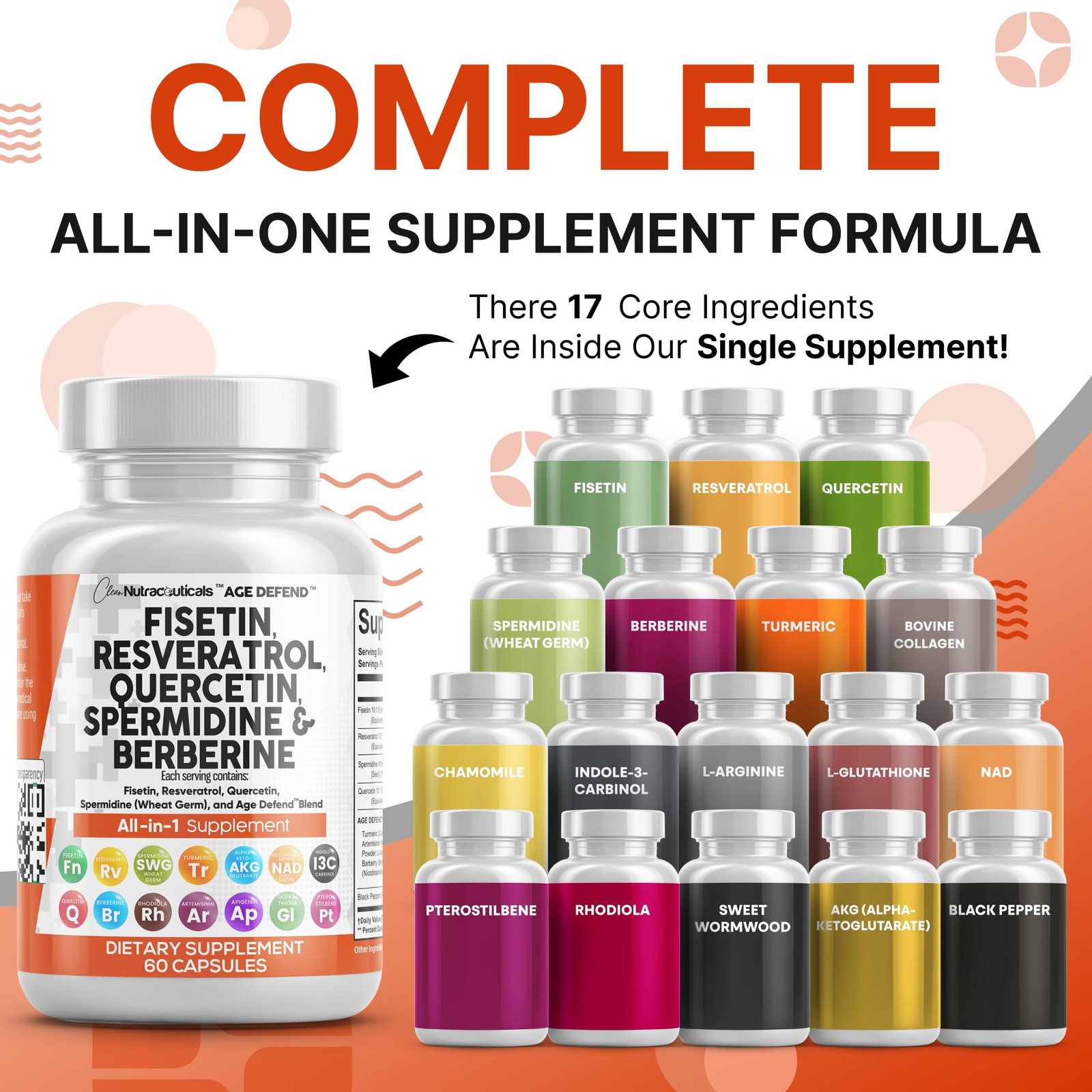 Clean Nutraceuticals Fisetin Quercetin 60 Count (Pack of 1), Natural