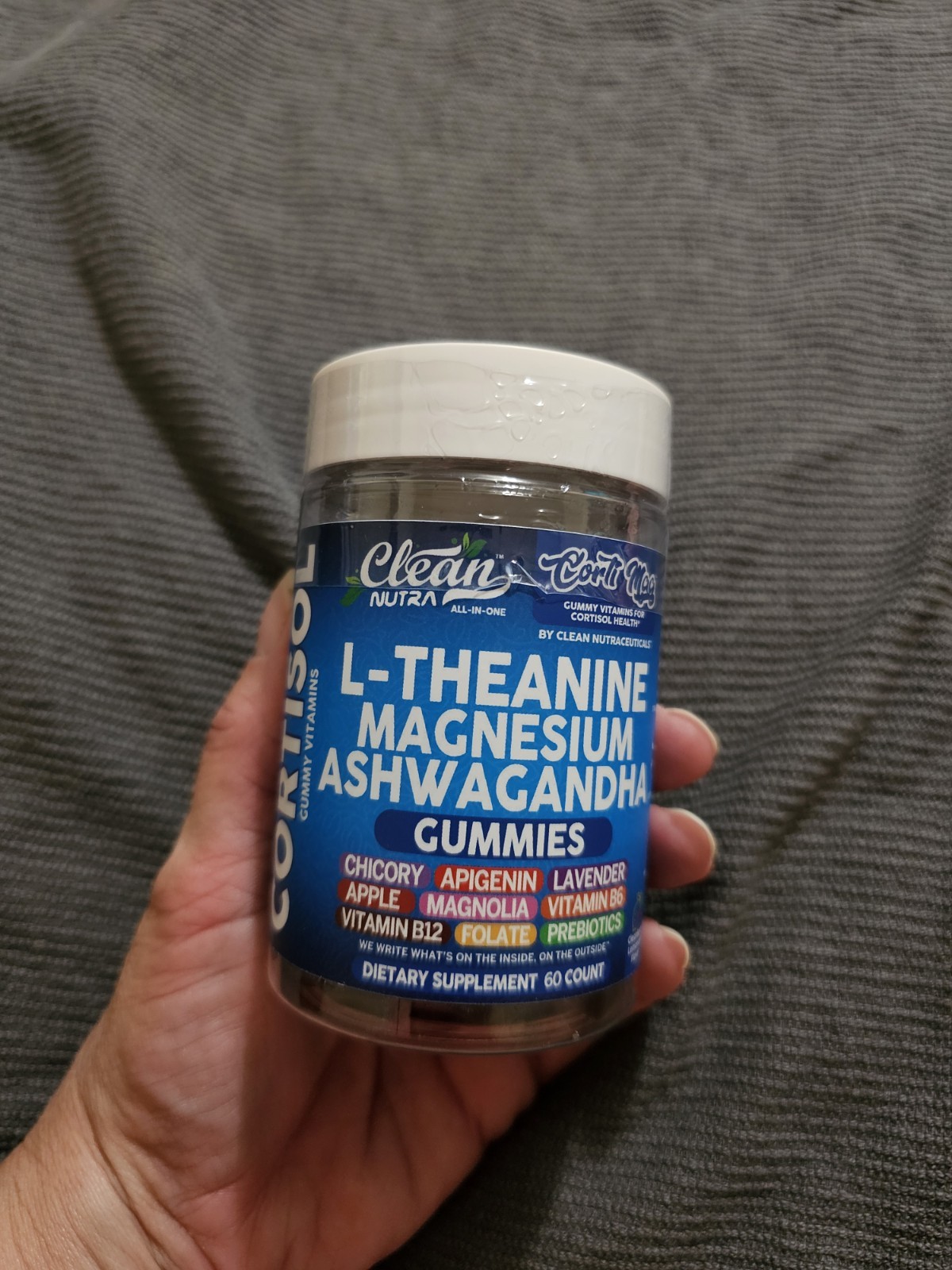 Clean Nutra Stress Management Gummies L-Theanine Magnesium Ashwagandha Vegan 60