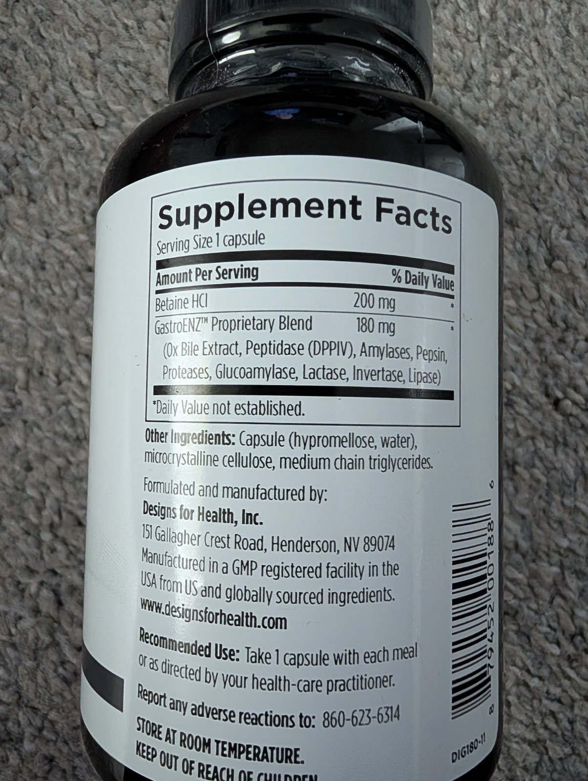 Designs for Health Digestzymes Enzyme 90 Capsules Betaine HCl Digestive Support