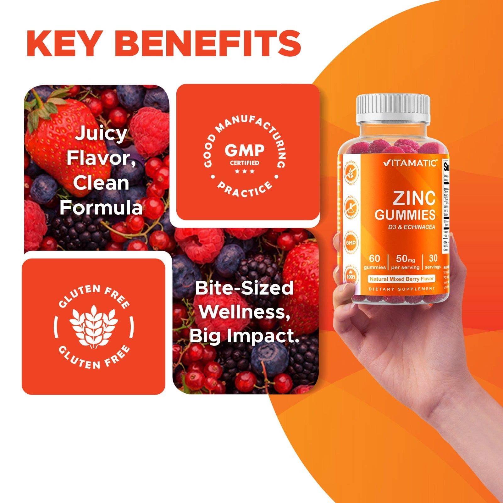 Vitamatic Zinc 50mg Gummies – 60 Vegan Gummies – Gluten Free