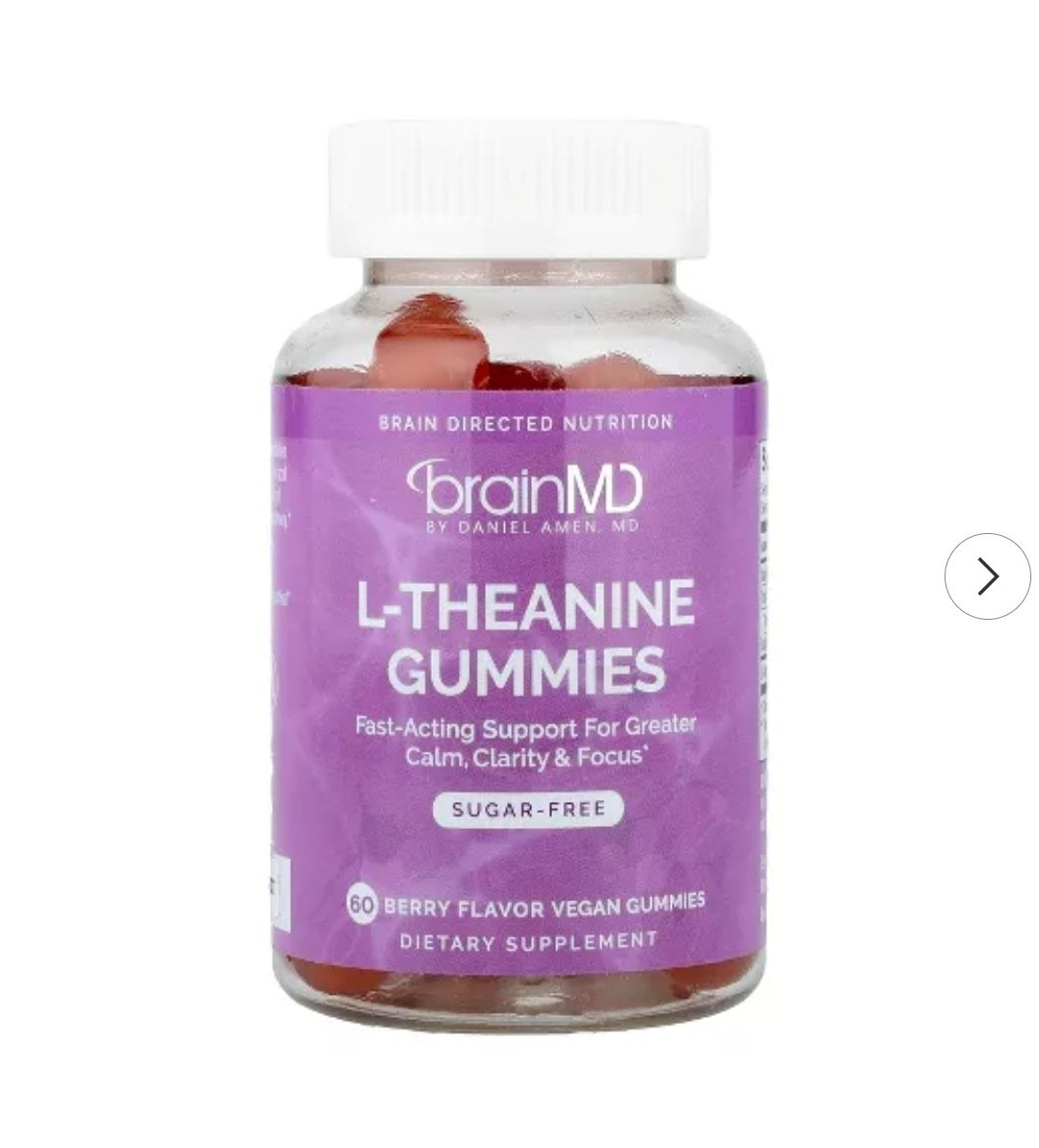 BrainMD L-Theanine Sugar-Free Calm Clarity Berry 60 Gummies Exp 1/2028
