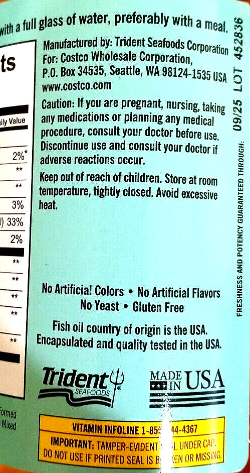 Kirkland Signature Wild Alaskan Fish Oil 1400 mg 230 Softgels EXP 09/2025