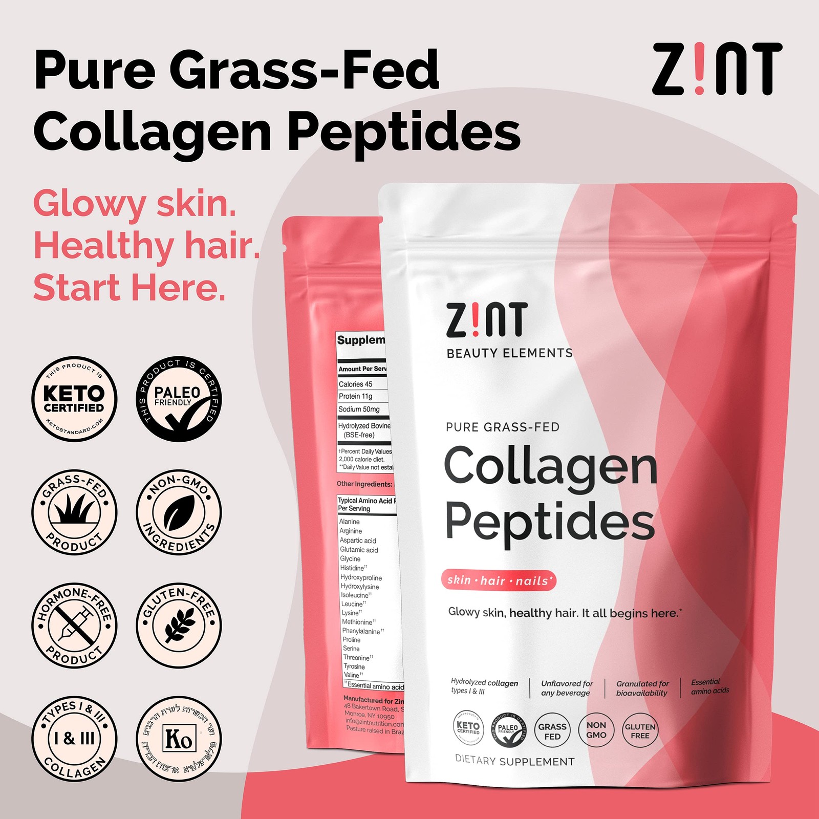 Zint Collagen Peptides Powder: Paleo & Keto Certified – Granulated Collagen Hydr