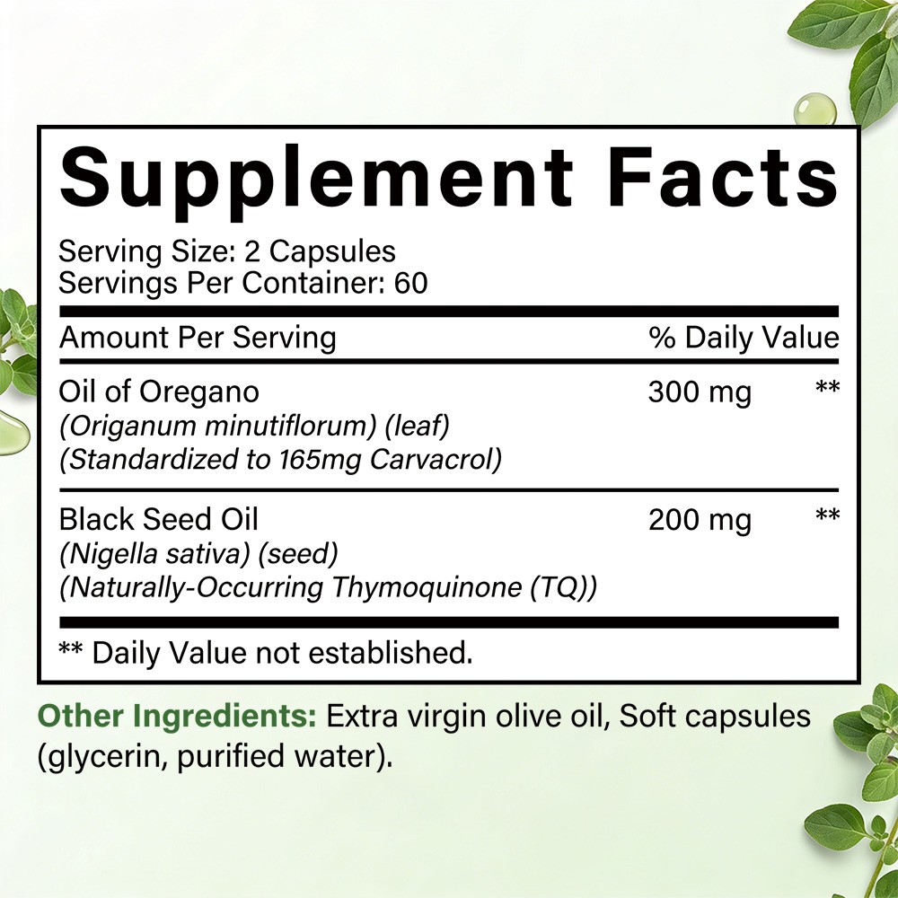 Oil of Oregano&Black Seed Oil Complex For Immune,&Antioxidant Support 30~120Caps