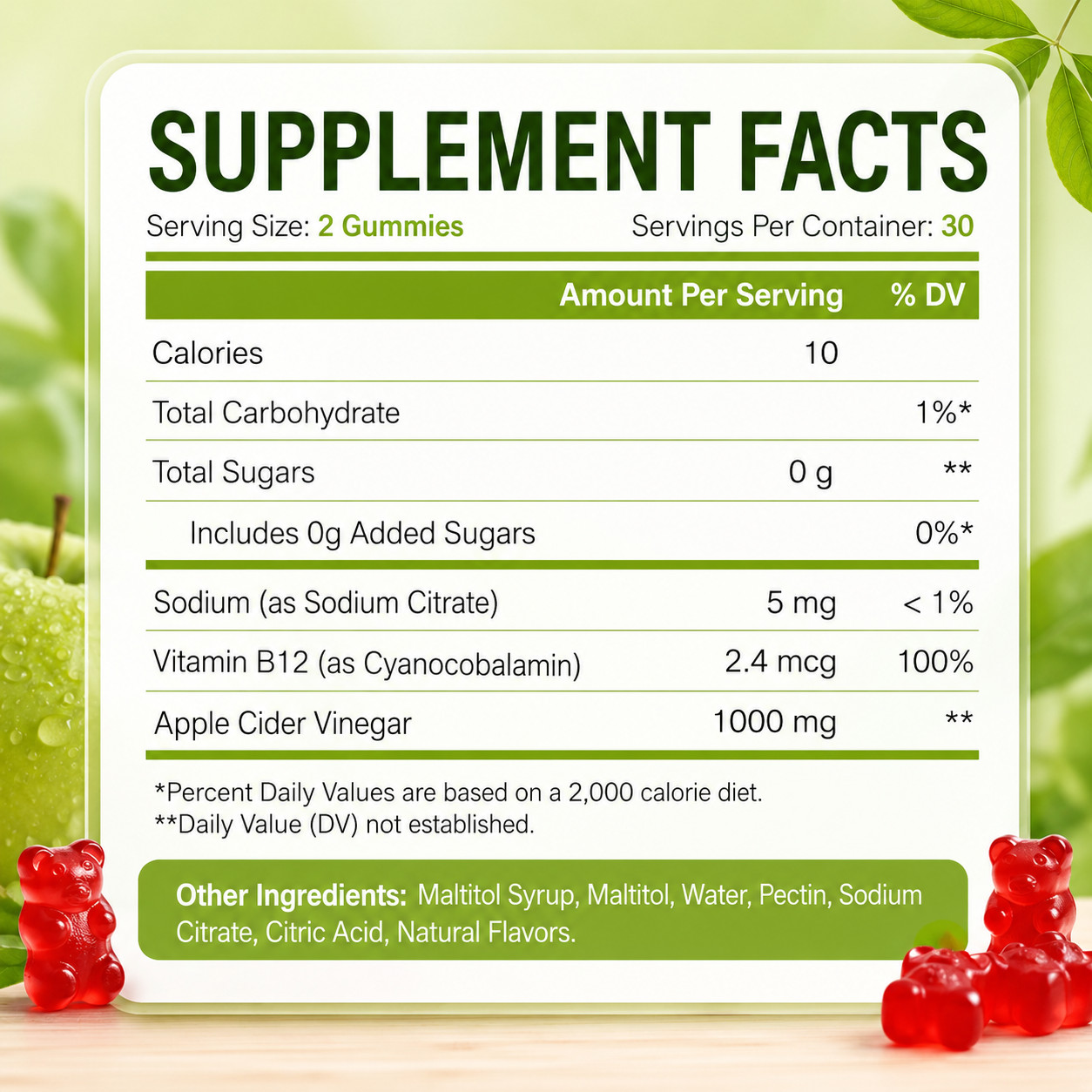 2 Pack Apple Cider Vinegar Gummies with Vitamin B12 120 Count 60 Day Supply