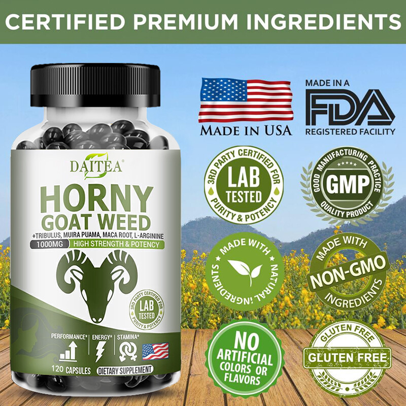 Horney Goat Weed 800mg Cpas for Men & Women-with Maca, Ginseng, L-Arginin