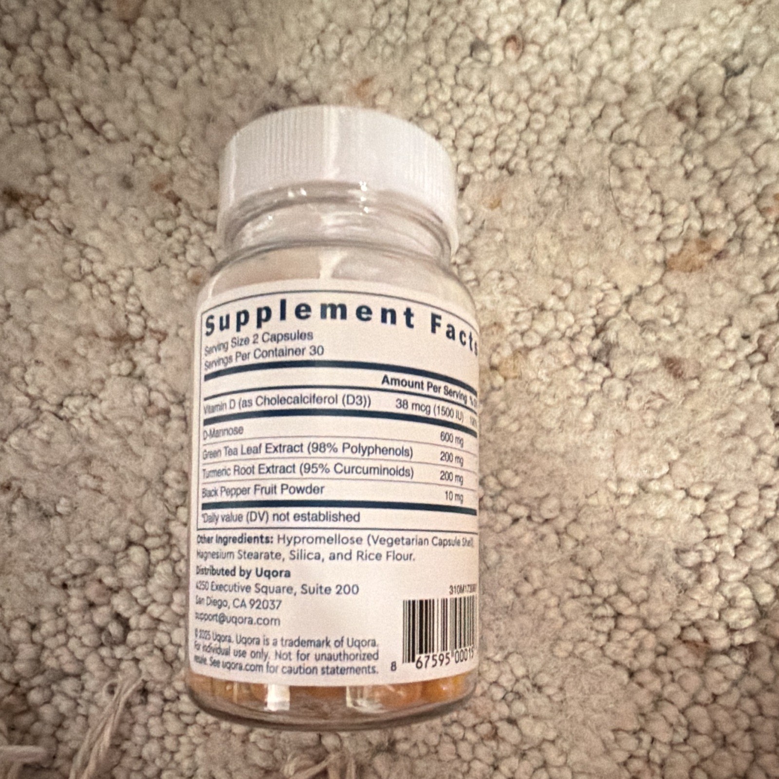 Uqora Defend Urinary Tract Support 60 Capsules Vegetarian D-Mannose D3