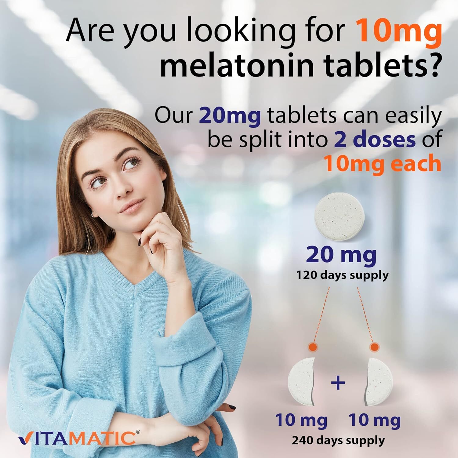 Vitamatic Melatonin 20mg Tablets | Vegetarian, Non-GMO, 120 Count (Pack of 1)