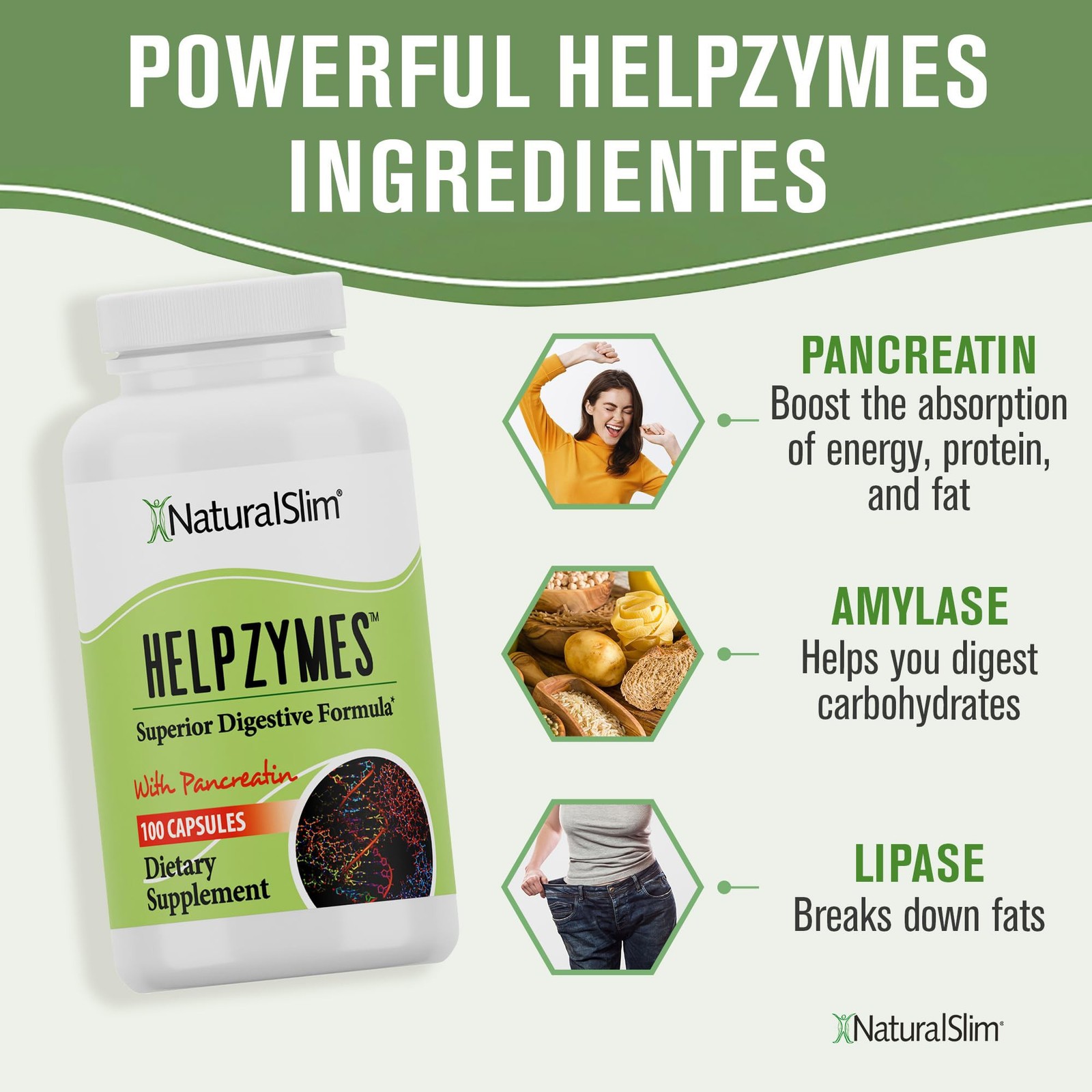 NaturalSlim Helpzymes Superior Digestive Formula – Digestive Enzymes Capsules