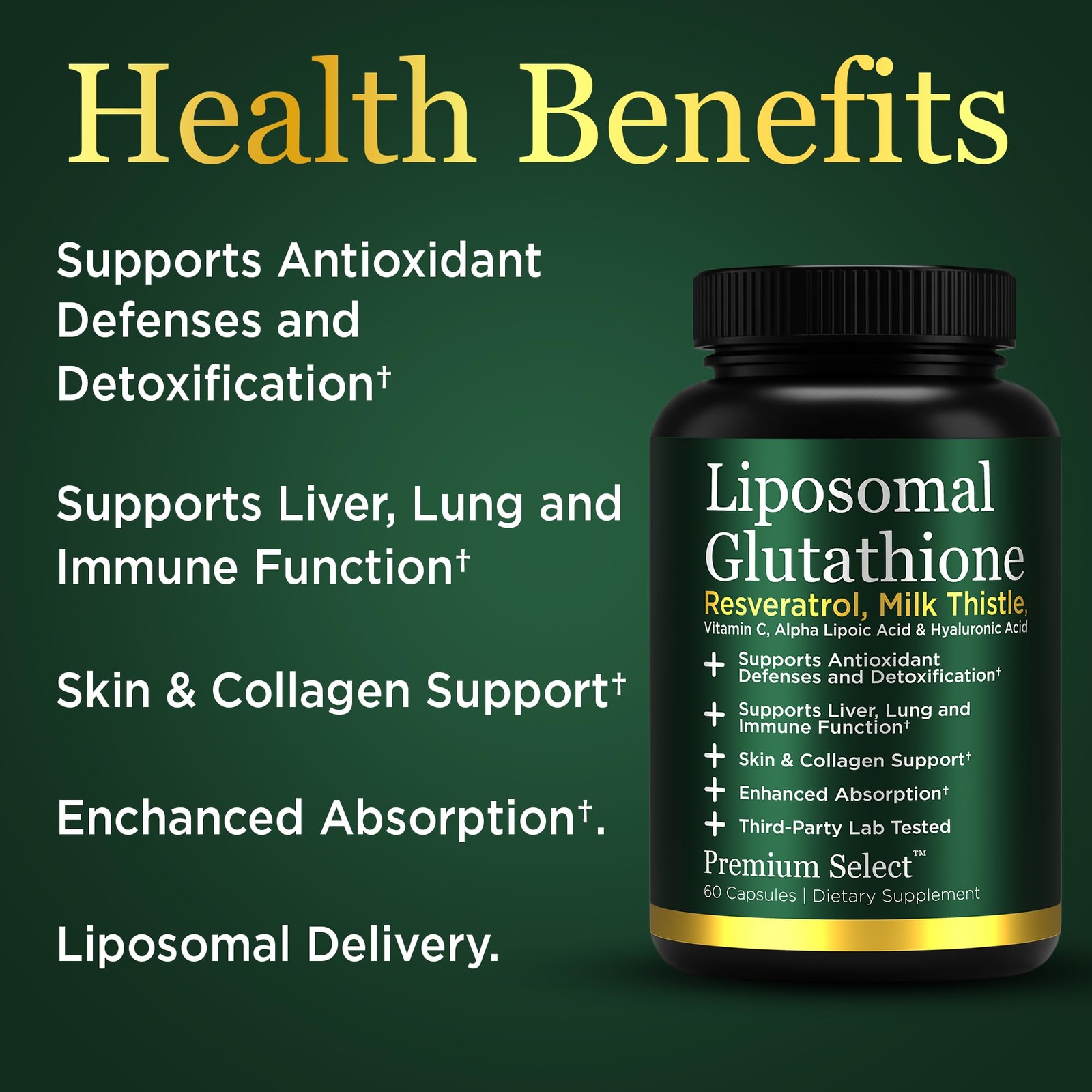 Premium Select Nutrition Liposomal Glutathione Capsules 60 Count (Pack of 1)