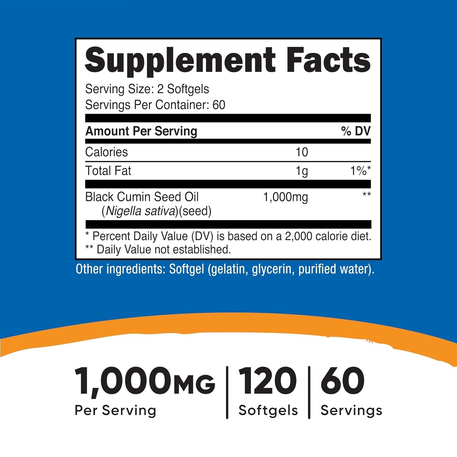 Nutricost Black Seed Oil Softgels 1000mg – Non-GMO Gluten Free 120 Count