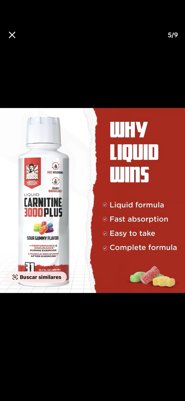 Old School Labs Liquid Carnitine 3000 Plus Sour Gummy, Stimulant-Free 15.7 oz