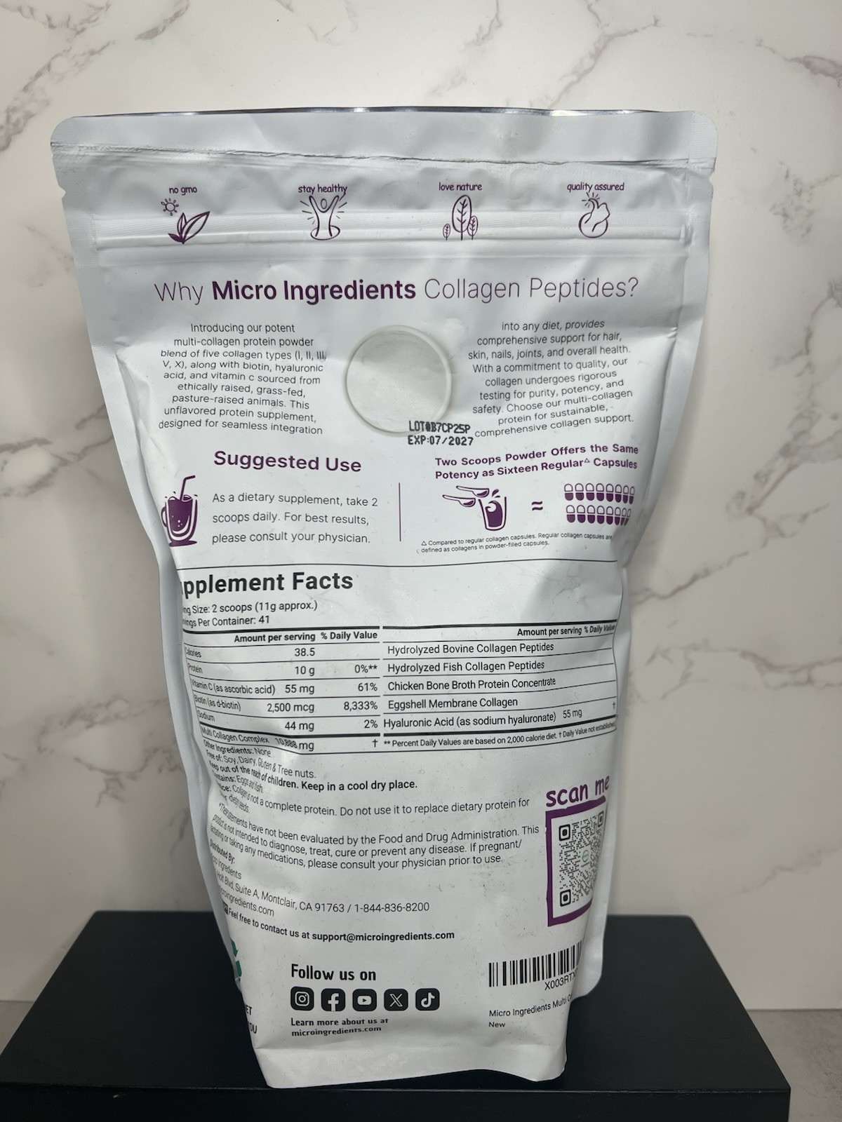 Microingredients Multi Collagen Peptides Powder Unflavored 1 lb Exp 07/2027