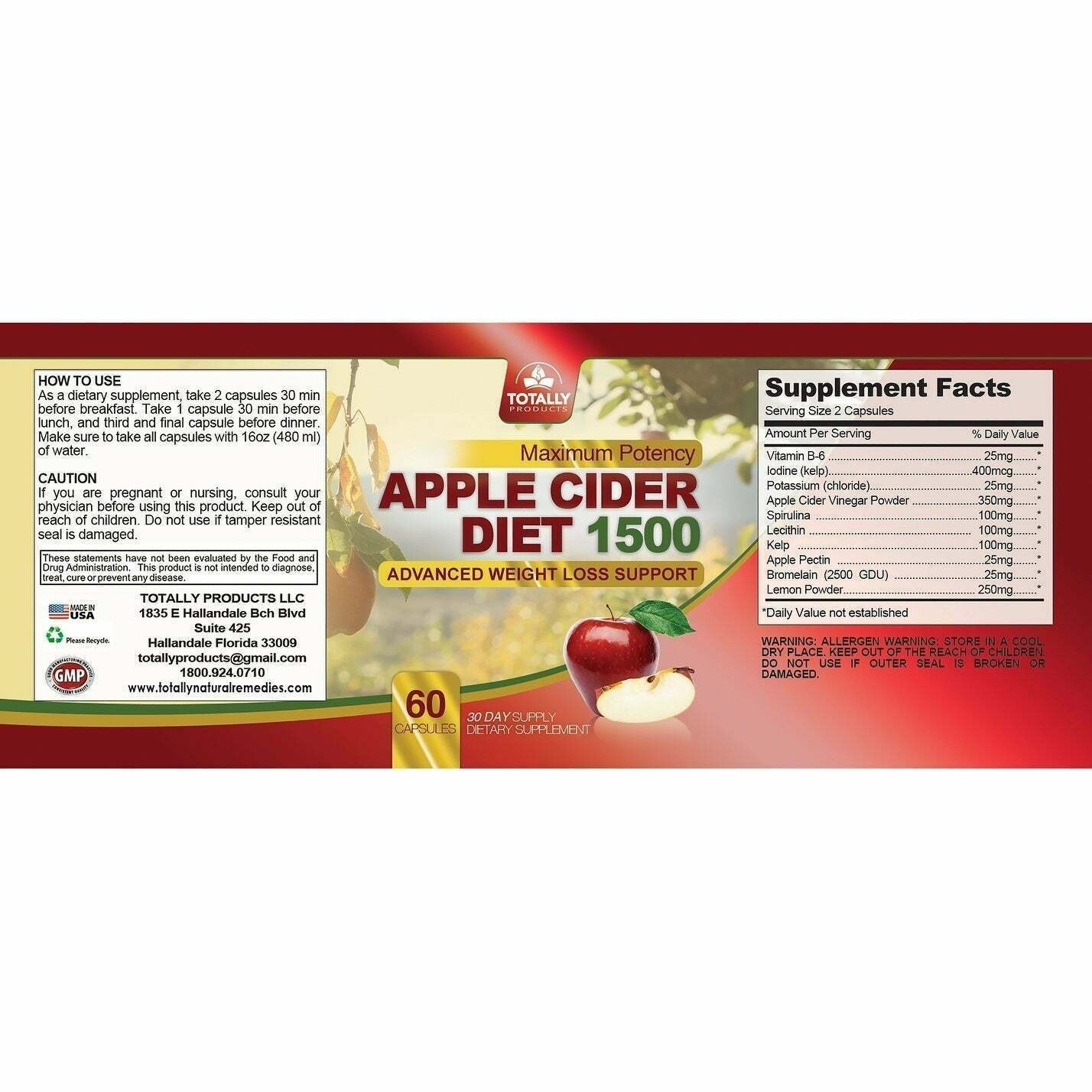 Apple Cider Vinegar 1500mg Weight Management & Saw Palmetto Prostate Supplement