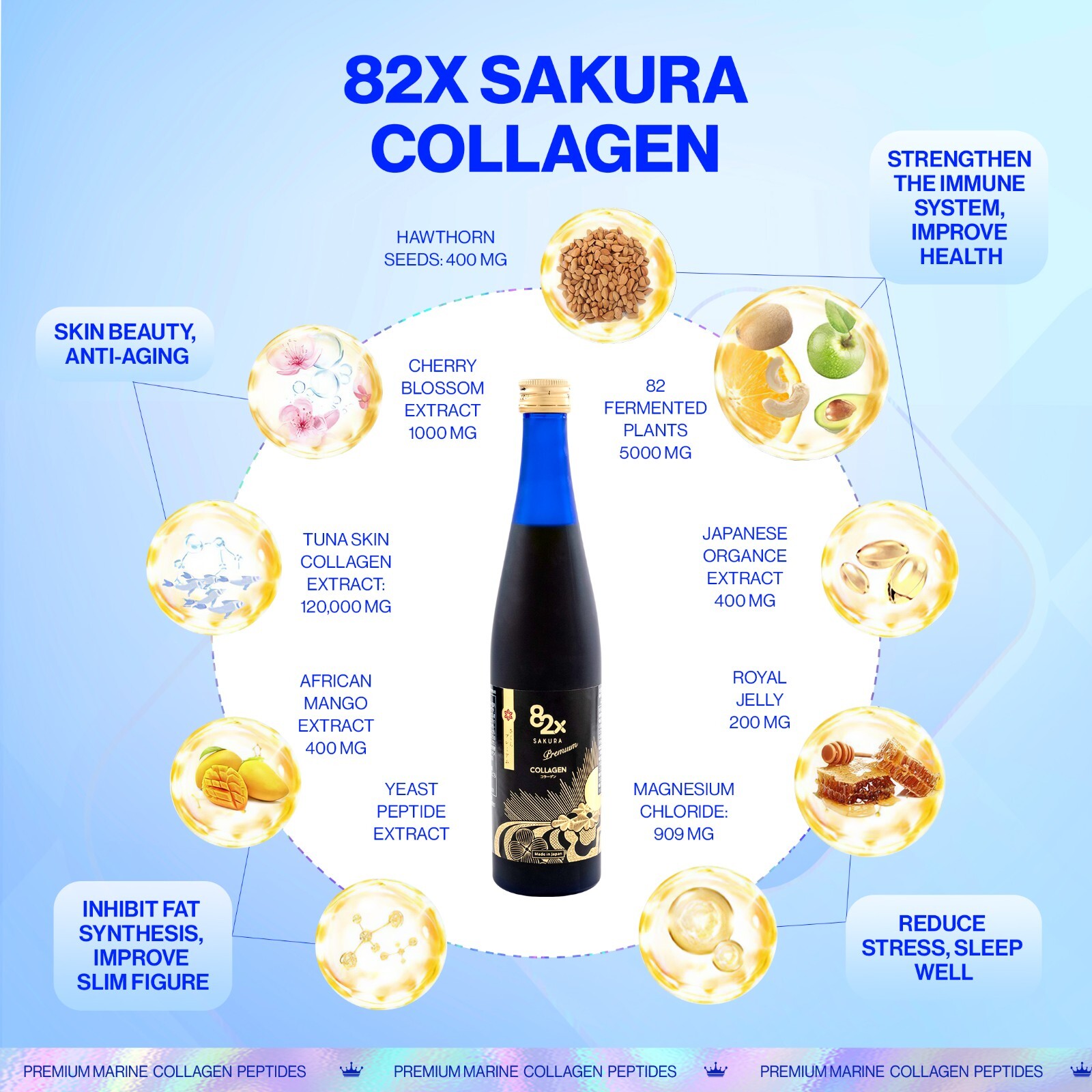 82X Sakura Collagen Drink Marine Collagen Peptides Liquid for Skin 3Pack